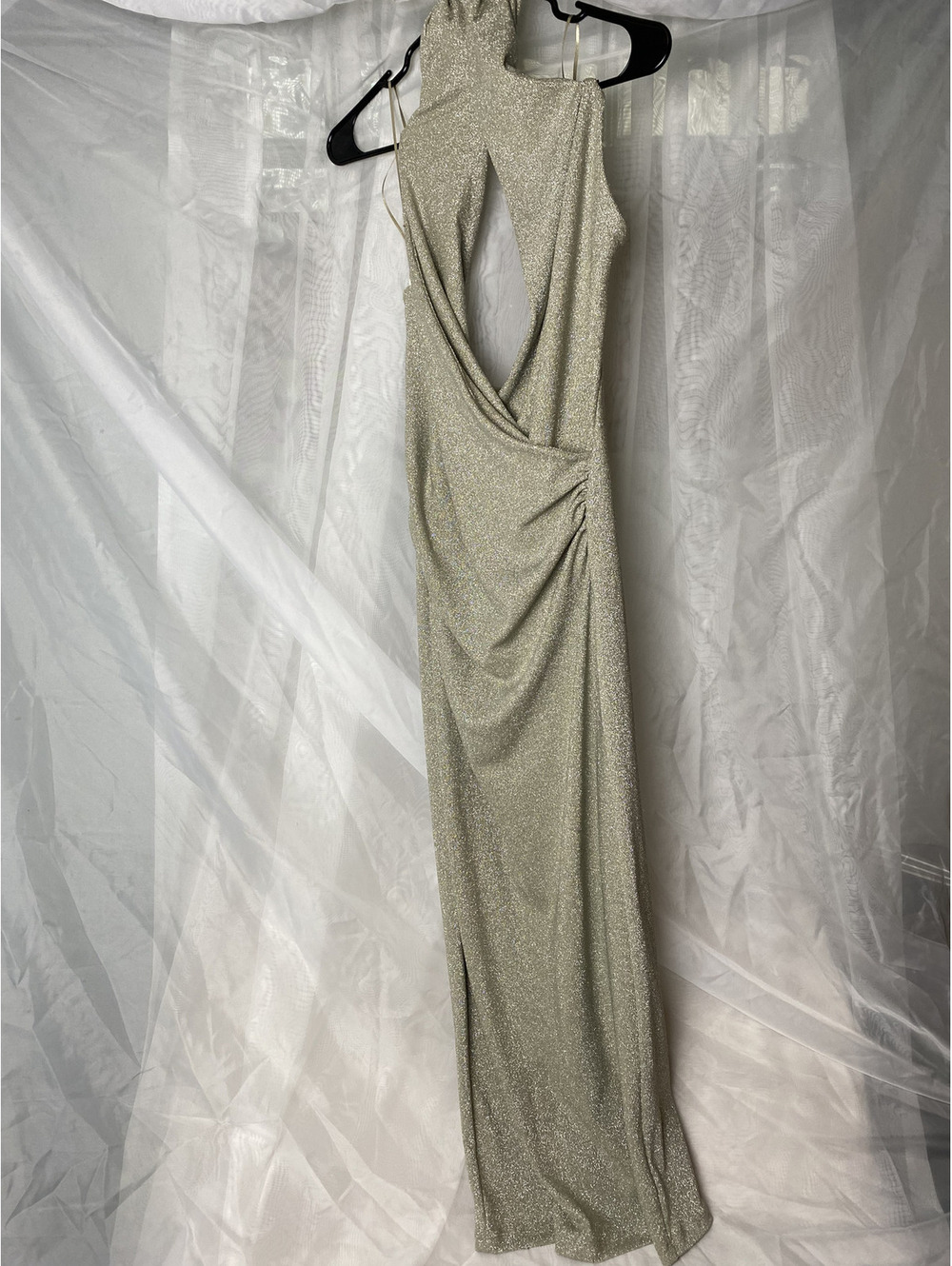 Zara metallic gold halter maxi dress